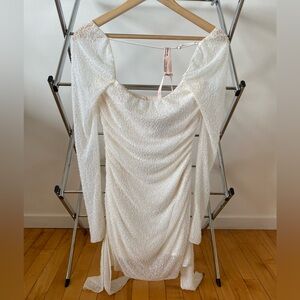 Mini long sleeve beaded white cream dress - oh Polly